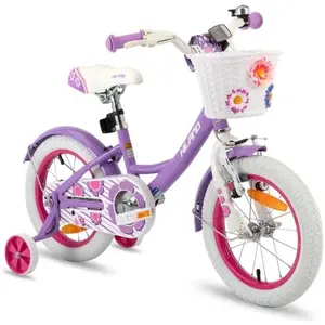 HILAND Bicyclette pour enfants - Roues 12" - 2-4 ans - Roues auxiliaires - Panier à vélo - Bicyclette pour filles - Violet