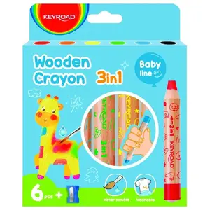 Keyroad Jumbo KR972328 Lot de 6 crayons de cire/aquarelle 3 en 1 solubles dans l'eau + un taille-crayon/crayons de couleur pour enfants, jeunes adultes, sans danger pour les enfants, non toxiques, pas cher