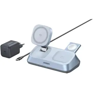 Chargeur sans fil magn ©tique Ugreen 3-en-1 MagSafe Qi2 25 W, bleu