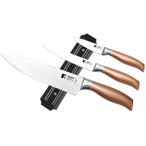 Bergner - Lot de 3 Couteaux + support mural magnétique cuivre OS pas cher