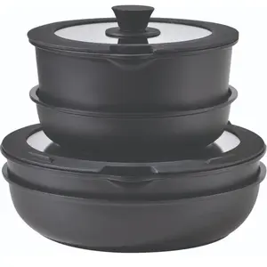 Comparateur de prix : BERGNER Click&Cook - Batterie de cuisine avec poignée amovible 2 poêles, 2 casseroles, 1 sauteuse, 2 couvercles et 2 ustensiles - En fonte d'aluminium - Revêtement antiadhésif marbre noir
