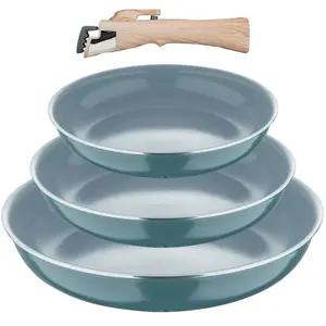 BERGNER- Set 4 Poêles à frire (18+20+24 cm) avec manche amovible - Aluminium pressé recyclé - Revêtement PPG Fusion - Compatible induction - VertVendu paramazon