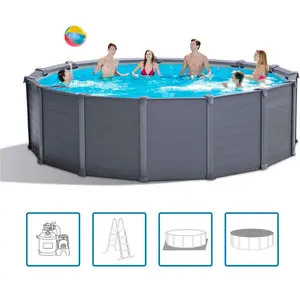 Kit piscinette tubulaire ronde Intex Graphite 4,78 x 1,24 m pas cher