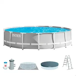 Comparateur de prix : Kit piscinette tubulaire ronde Intex Prism Frame 4,57 x 1,07 m Gris