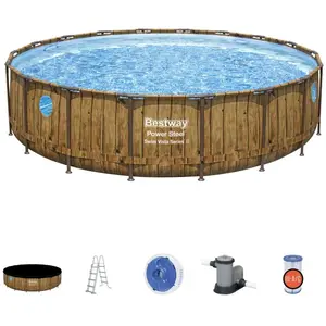 Comparateur de prix : Piscine Bestway Ronde Power Steel Swim Vista décor bois 5,49 x h1,22m