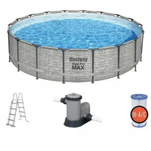 Comparateur de prix : Bestway Piscine tubulaire ronde steel pro max Ø 4.88 x h.1.22 m - effet pierre