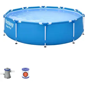 Comparateur de prix : Bestway Steel Pro Frame Piscine Ronde 305 x 76 cm Cadre en Acier avec Pompe filtrante Bleu