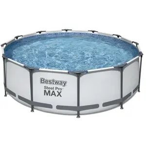Pool Improve Bestway Piscine tubulaire ronde grise steel pro max Ø4.57 x h.1.22 m pas cher
