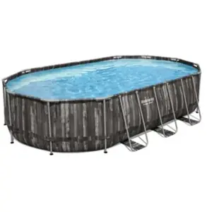Bestway Piscine tubulaire ovale Power Steel bois rustique 6,10 x 3,66 x 1,22 m