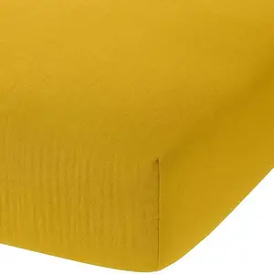Drap housse 100% Gaze de Coton 74 fils : Couleur - Jaune, Taille - 140... pas cher