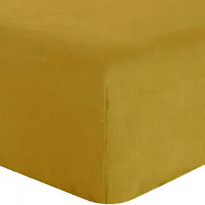 Bâton Rouge - Drap housse unie 200x200cm Bonnet:40cm 100%lin LavÉ Jaune Curry 200 x 200 cm pas cher