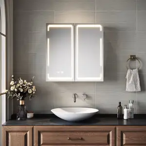 SIRHONA Armoire Miroir Salle de Bain avec Miroir, Armoire  Miroir avec 3 Couleurs de Lumière Réglables et Anti-Buée 59 x 60 x 14cm pas cher