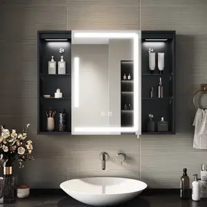 SIRHONA Armoire de Toilette Miroir, Armoire Murale avec Éclairage LED et Prises de Courant, Interrupteurs à Commande Tactile, 80 x 60 x 13cm pas cher