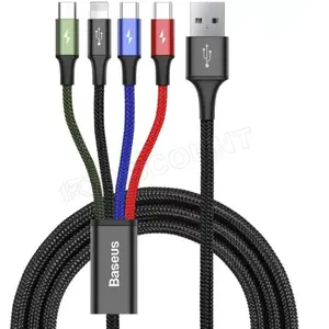 Baseus Câble 4-en-1 Lightning/2 USB-C/Micro-USB vers USB-A Fast Charge 35A 12m Noir pas cher