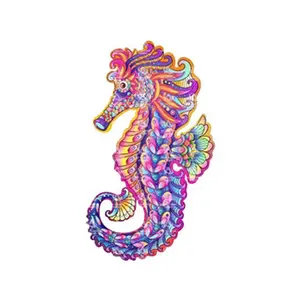 Puzzle 3D en bois Hippocampe pour adultes et enfants_ multicolore pas cher