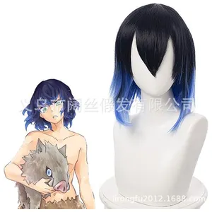 Cheveux mi-longs pour hommes Noir dégradé bleu Perruques Parti-accueil...