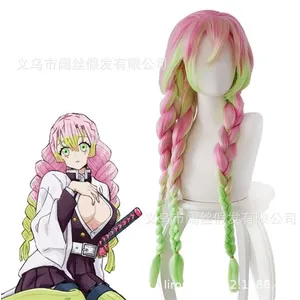 Cheveux longs de dames Avant De Dégradé vert rose Perruques Parti-accu...