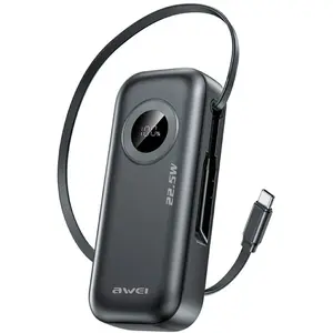 Comparateur de prix : Awei Powerbank Pa-9 10000Mah 22,5W avec câble extractible Noir/Noir