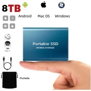 WOSHITE Disque SSD Mini Disque Dur Externe Portable 8TB 8To Bleu Type-C avec Pochette Sac de Stockage en Tissu NoirVendu parcdiscount