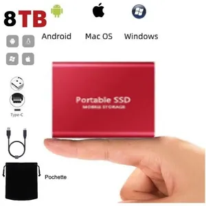 WOSHITE Disque SSD Mini Disque Dur Externe Portable 8TB 8To Rouge Type...Vendu parcdiscount