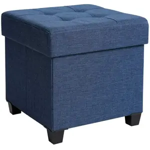 SONGMICS Banc de rangement rembourré plibale, Bleu Marine