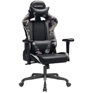 SONGMICS Fauteuil de bureau avec accoudoirs, Noir et Camouflagee pas cher