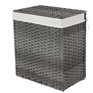 SONGMICS Panier à linge 2 compartiments pliable, Gris pas cher