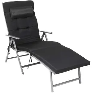 Chaise Longue SONGMICS - Matelas 6cm - Alu Anti-Rouille - Noir GCB24BK pas cher
