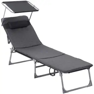 SONGMICS Chaise longue pliable avec dossier, Gris Foncé / 193 x 53 x 29,5 cm pas cher