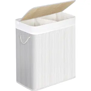Comparateur de prix : SONGMICS Panier à linge 2 compartiments 100L imitation de rotin de PP blanc