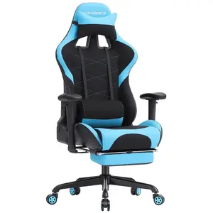 SONGMICS Fauteuil gamer avec repose-pieds, Noir et Bleu pas cher