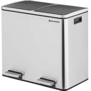 Comparateur de prix : SONGMICS Poubelle de recyclage double seau 2 x 24 L, Gris / 48 Litres