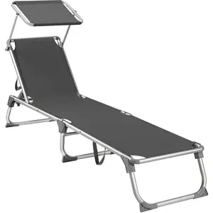Chaise Longue - SONGMICS - Bain De Soleil Inclinable - Gris - Toile Textilène - 193 x 55 x 31 cm pas cher
