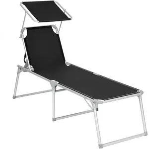 SONGMICS Chaise longue avec pare-soleil, Noir pas cher
