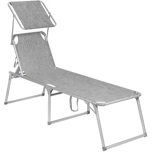 SONGMICS Chaise longue avec pare-soleil, Gris Chiné pas cher