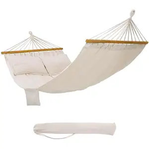 Comparateur de prix : SONGMICS Hamac de Jardin avec 2 Oreillers 210 x 150cm, Charge 300kg, Beige, GDC22M