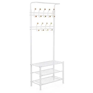 Songmics Portemanteau 2-en-1 avec étagères à chaussures, Couleur Crème pas cher