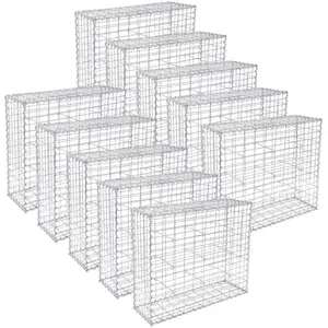 SONGMICS Lot de 10, Gabion pour Pierre, cloture gabion, Argent, Cage en Métal, Mur, Décoration de Jardin, 100 x 80 x 30cm, GGB083