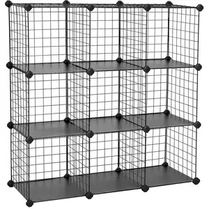 SONGMICS Meuble grille 9 casiers noir pas cher