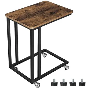 Comparateur de prix : Vasagle Bout De Canapé Métal Et Bois Roulettes Amovibles Turel Fonce