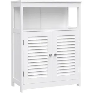 VASAGLE Meuble de rangement blanc 2 portes persiennes et 1 niche - L60 x H80cm pas cher