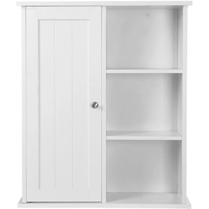 VASAGLE Armoire de salle de bain avec porte 3 compartiments blanc