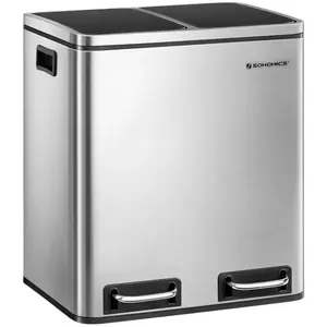 Comparateur de prix : SONGMICS 30L (2x15L) Poubelle à pétale pour la cuisine avec 2 Seaux intérieurs Anti-odeur Acier inoxydable Capacité Argent