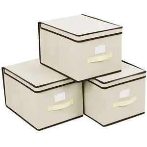 SONGMICS 3 Boîtes de rangement pliable, Beige pas cher