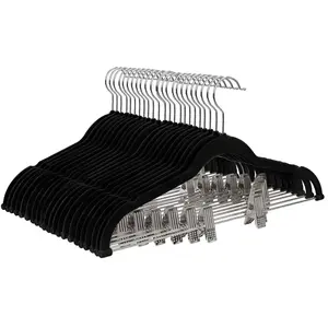 SONGMICS Cintres antiglisses avec pinces, Noir / 12 pas cher