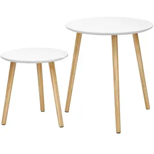 VASAGLE Tables basses ronde bois de pin effet bois blanc boisée pas cher
