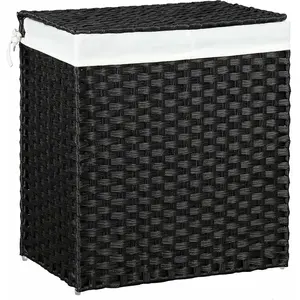 SONGMICS Panier à linge 2 compartiments pliable, Noir