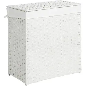 SONGMICS Panier à linge 2 compartiments pliable, Blanc pas cher