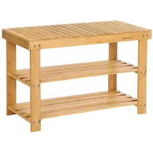 Comparateur de prix : SONGMICS Banc à Chaussures 3 Niveaux en Bambou Naturel - L70 cm - Marron