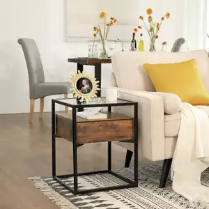 Table de chevet industrielle VASAGLE avec tiroir et plateau en verre trempé